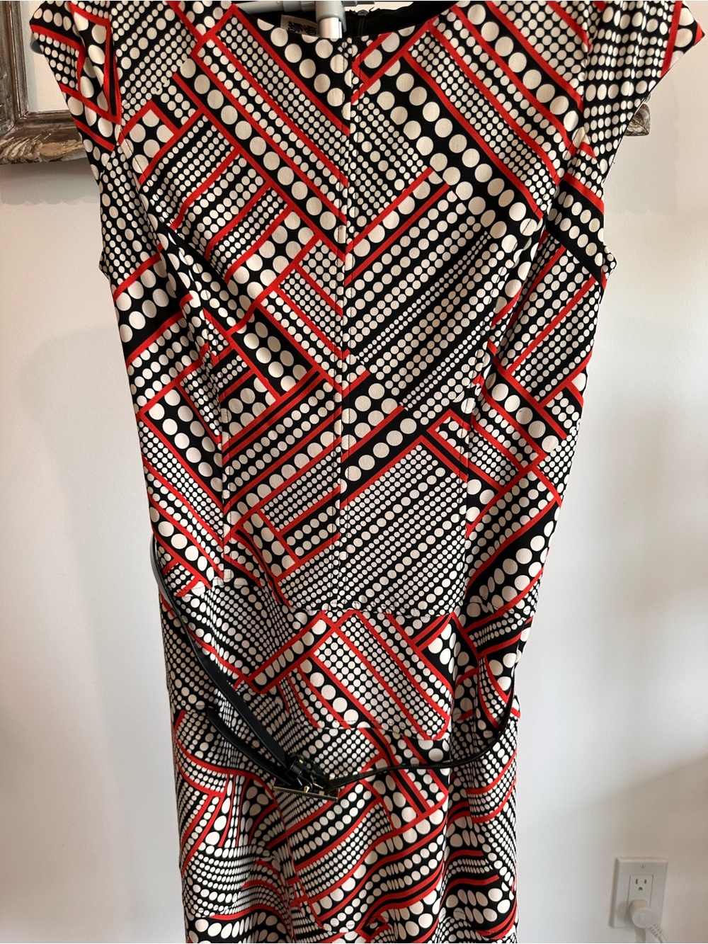 Anne Klein Black, White & Red Asymmetrical Midi Skirt